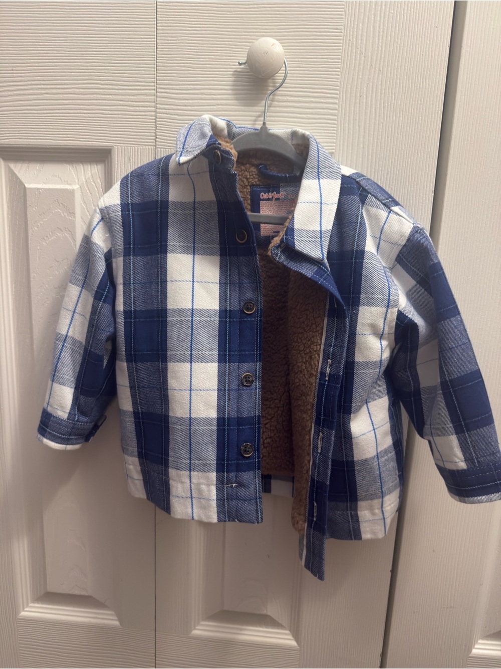 Cat & Jack Brown Sherpa-Lined Plaid Jacket with Blue Trim size 18 months
